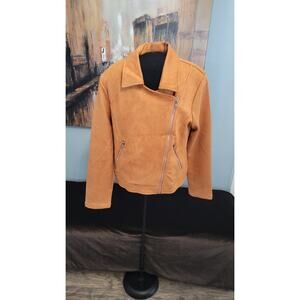 Kirundo Moto Jacket Womens Small Rust Orange Faux Suede Zip Biker NWT